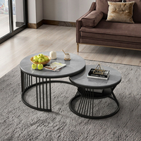 Ensemble Moderne de Tables Basses en Marbre Noir avec Pieds Métalliques, Nouveau Design pour Meubles de Salon