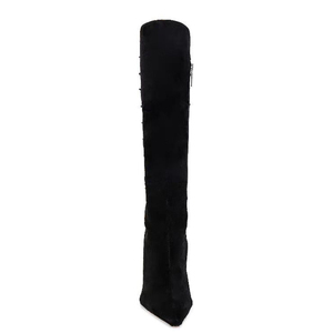 Stylish Solid Suede Women's Long Boots High Heels Pointed Toe Back Lace up Knee High <b>Booties</b> Side Zipper Cut Out Shoes - Product Image 3
