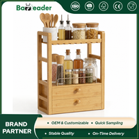 Étagère à épices en bambou moderne et écologique personnalisée à 4 niveaux, 2 tiroirs, robuste, en bois, multifonctionnelle, organisateur d'assaisonnements pour la cuisine