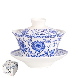 300ml tradizionale stile cinese blu e bianco coperchio in ceramica ciotola tazza da tè con vassoio per la sala da tè - Product Image 5