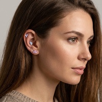 Boucles d'oreilles labret à dos plat en titane ASTM F136, motif pyramide baguette, avec zircone cubique, pour piercing Tragus, Hélix, Conch, Lobe