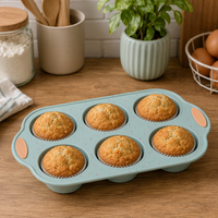 Moule à muffins rond en silicone 6 cavités avec cadre métallique renforcé et doubles poignées 30x16x4cm