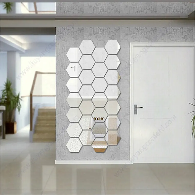 Pegatinas de pared de decoración no-de cristal de acrílico cuadrada coche Anti niebla hexagonal de Pvc flor 3d Fondo espejo etiqueta engomada