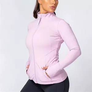 Womens Sports Running Yoga Jacket Slim Fit Full Zip Track Jacket Turtleneck Workout Jacket