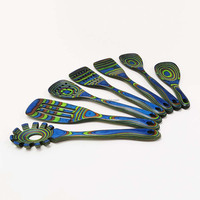 Ustensiles de cuisine en bois bleu Pakkawood 7 pièces - Cuillères en bois, Ensemble d'ustensiles de cuisine, Cuillères antiadhésives