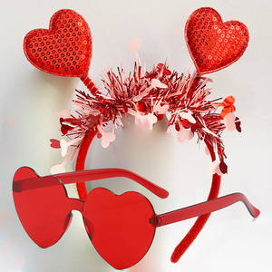 Serre-tête élégant pour femme avec sequins en forme de cœur, idéal pour la Saint-Valentin, créatif, en tissu, pour usage quotidien, avec lunettes assorties - Product Image 3