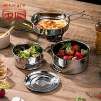Ensemble de cuisine d'extérieur en acier inoxydable 304, kit de cuisine portable pour le camping, poêle à frire avec poignée pliable