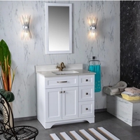 Meuble-lavabo de salle de bain gris clair de 36 pouces à poser sous le plan avec dessus en bois, meuble-lavabo moderne résistant à l'eau pour hôtel