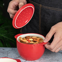 Ustensiles de cuisine ronds à Double oreille, ragoût Cocotte de couleur rouge Mini Casserole avec couvercle