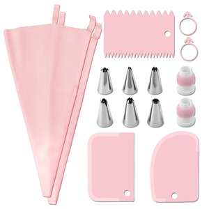 Juego de Bolsas de Repostería de Silicona Rosa con Boquillas de Acero Inoxidable y Herramientas de Repostería, Kit de Repostería Reutilizable de 15 Piezas - Product Image 1
