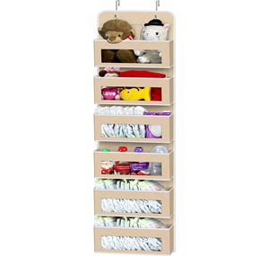 Organizzatore appendibile beige con 6 tasche trasparenti per porta dell'armadio, per camera da letto, bagno, dispensa - Product Image 1