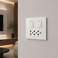 Plaque murale carrée à cinq modules 120, interrupteur indicateur à 2 boutons et prise multiple universelle, 16A 250V, panneau PC blanc pour hôtel