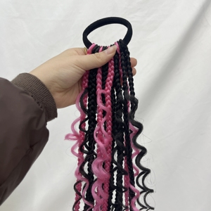 Nuevo estilo, caja de cola de caballo trenzada para niños de 14 pulgadas, trenzas, extremos rizados, cola de caballo personalizada para niños con bola difusa y clips de mariposa - Product Image 4