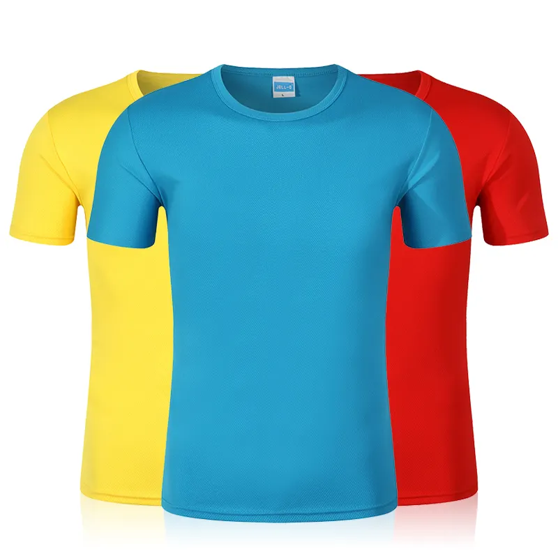 Kaus Pria Cepat Kering, Kaus 100% Poliester Cetak Logo Kustom Olahraga Lengan Pendek Leher O