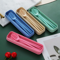 Ensemble de couverts de voyage et de camping réutilisables écologiques Jiademei en paille de blé, couteau, fourchette, cuillère, baguettes, vaisselle portable