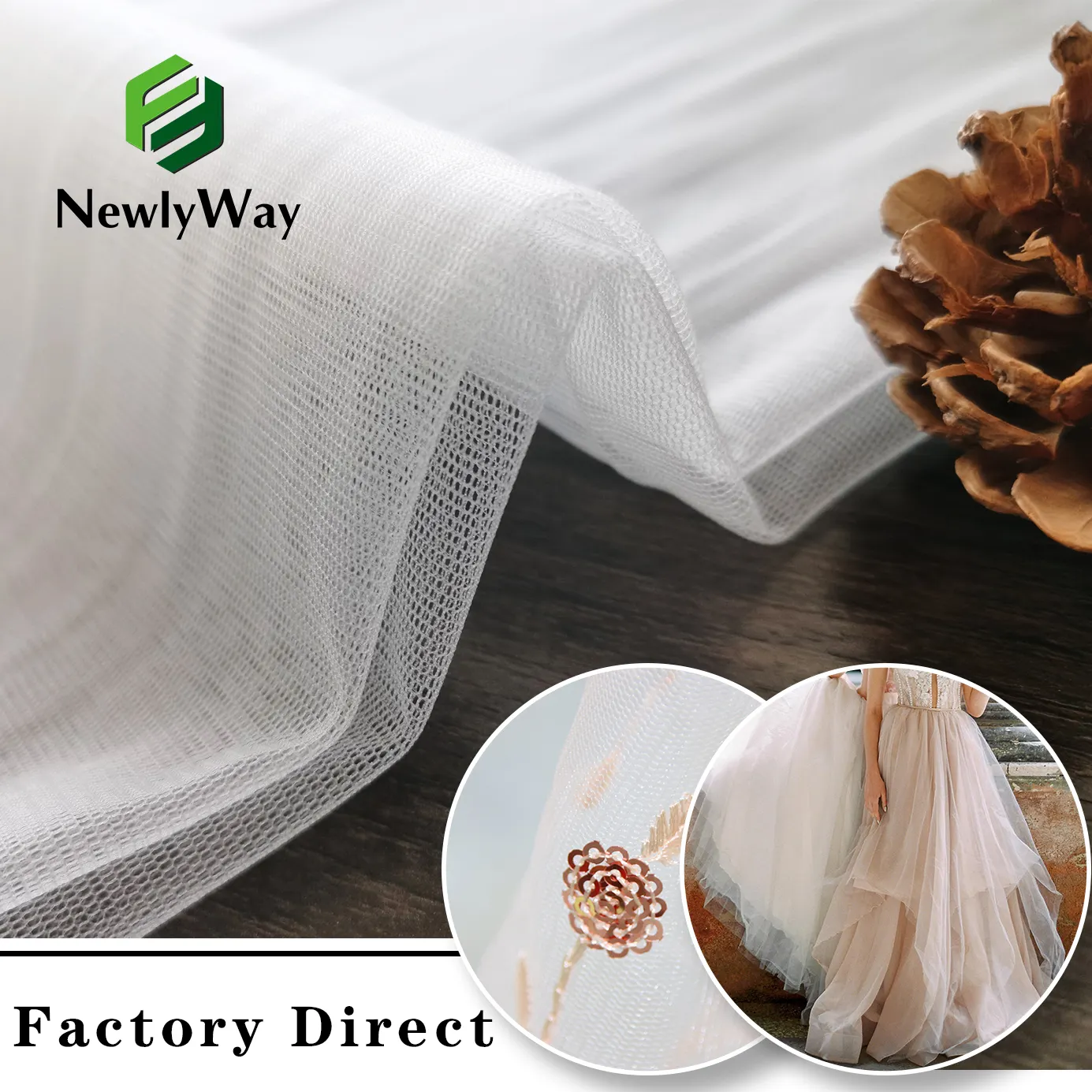 Wholesale Hexagonal 100% Polyester Fiber Tulle Mesh Net Fabric For Embroidery Dresses