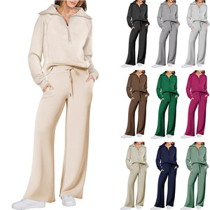 Traje deportivo informal de otoño e invierno con cremallera, sudadera de manga larga, pantalones de pierna ancha, traje de dos piezas, <span class=keywords><strong>ropa</strong></span> de mujer personalizada en línea - Product Image 1