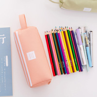 Trousse à crayons double compartiment en toile de couleur unie, multifonctionnelle, pour étudiants créatifs, pour l'école