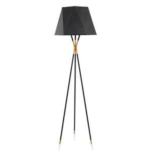 Lampada da Terra Nera con Treppiede e <span class=keywords><strong>Paralume</strong></span> in Tessuto Metallico per Illuminazione Decorativa Semplice nel Soggiorno - Product Image 3
