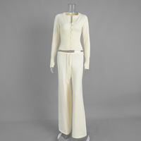 Ensemble de vêtements de détente pour femmes, 2 pièces, pantalon et cardigan à manches longues boutonné, pantalon tricoté taille basse, tenues d'automne et d'hiver