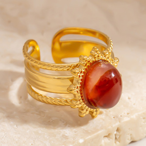 Anillos de Moda Color Dorado con Piedra Natural, Banda Ajustable, Joyería Unisex para Fiesta, Diseño Geométrico, Engaste de Bisel, Origen Yiwu - Product Image 2