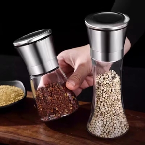 Set of 2 Stainless Steel Salt Glass Spice Shakers Adjustable Coarse <strong>Mills</strong> Stainless Steel Salt and Pepper Grinder - Product Image 5