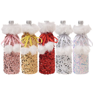 Nuevas decoraciones navideñas transfronterizas, fundas para botellas de vino con lentejuelas estilo europeo y americano, fundas de felpa para botellas de vino con diseño de lápiz labial. - Product Image 5