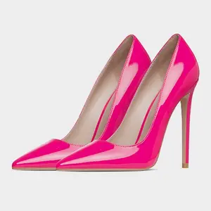 2020 printemps nouvelles chaussures simples féminin en cuir verni pointu stiletto femmes chaussures banquet rose rouge talons hauts