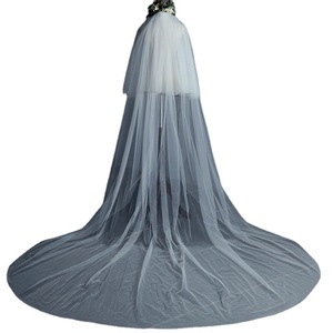 Velo de Novia Blanco Marfil en Oferta, Largo, Tipo Catedral, con Peineta, Dos Capas, Accesorios para Bodas - Product Image 1