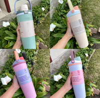 Gourde sport isotherme à double paroi de 30 oz sans BPA, personnalisable avec poignée, en acier inoxydable, avec paille et couvercles