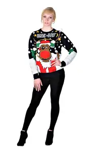 Nanteng Custom Funny Xmas Reindeer Pattern Crew Neck Jacquard Adult Family Christmas Sweater