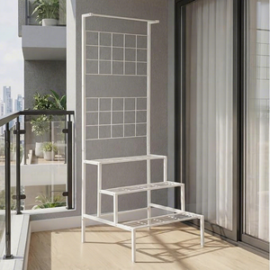 Soporte moderno de metal para flores con rejilla colgante para exhibición de plantas en interiores y exteriores, con recubrimiento de polvo blanco y diseño minimalista. - Product Image 4