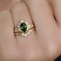 Ensemble de pierres précieuses de fiançailles vert émeraude 1.5ct bagues de style rétro en or pour femmes en or véritable 18 carats