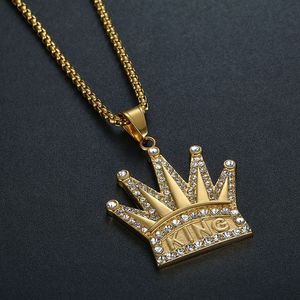 yunnique <b>King</b> <b>Crown</b> Pendant Necklace Gold Plated Stainless Steel Pave Setting Rhinestones Men's Fashion Jewelry Gift - Product Image 4