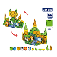 56PCS Hewan Padang Rumput Ubin Magnetik ABS Blok Bangunan Magnet STEM Mainan Edukasi DIY untuk Anak Usia 3 Tahun ke Atas
