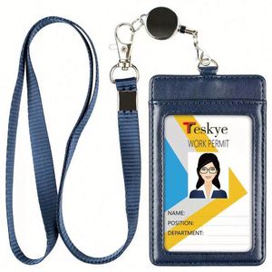 Porte-cartes de travail pliable en cuir avec cordon, porte-badge, porte-carte d'accès au bus, étui de protection pour cartes - Product Image 4