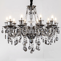 Usine Moderne Fumée Gris Lustre En Cristal De Luxe Pendentif Lampes pour Hôtel Villa Salon Suspendus Lustre En Cristal Lumières