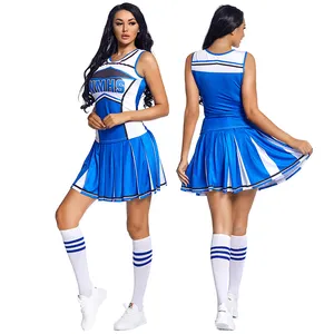 Équipe esprit femmes bleu Cheerleading uniforme adulte danse Costume et Cheer Pom poms ensemble pour l'école Sport jeux