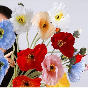 Large Flocked Poppy <b>Artificial</b> <b>Flower</b> Mixed Color Silk <b>Flower</b> Wedding Home Decoration Prop High Simulation - Product Image 3