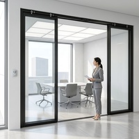 Porte coulissante automatique motorisée en verre avec capteur infrarouge, porte d'entrée électrique coulissante pour magasin ou bureau