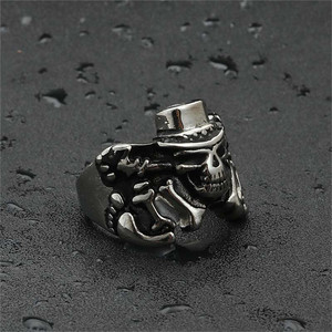 European American Style Titanium Steel <b>Skull</b> <b>Ring</b> Men's Punk Retro Fashion Jewelry Silver 260105 - Product Image 3