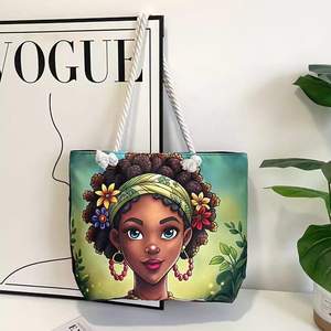 Bolsos de Mano de Lona Personalizados al por Mayor para Mujer, Nuevo Diseño, Patrón de Dibujos Animados Artísticos, Bolsos de Compras con Logotipo Impreso, Bolsa de Playa - Product Image 5