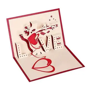 Tarjetas Pop-UP 3D de papel de Origami con corazones, Postales de felicitación de amor, regalos para boda de San Valentín, venta al por mayor, OEM de fábrica