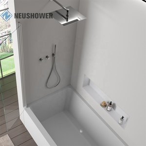 Écran de <span class=keywords><strong>baignoire</strong></span> rectangulaire noir mat en chrome poli avec joint inférieur porte de <span class=keywords><strong>douche</strong></span> battante verre <span class=keywords><strong>pliable</strong></span> pour salle de bain - Product Image 4