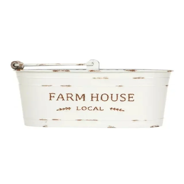 Mainstays White Oval Farmhouse Bucket Flower Pots For Artificial Floral With Handle