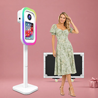 Kios Foto Booth iPad Oval Gaya Baru, Cocok untuk Tablet 11/13 Inci, Dilengkapi Kamera, Lampu LED, Mesin Foto Booth Selfie iPad
