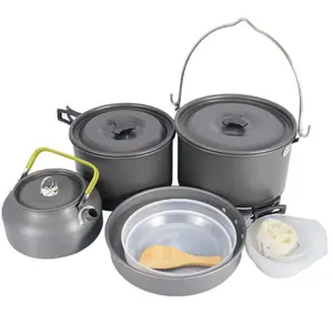 Portable Cookware Set 5-6 Orang Camping Piknik Barbekyu Outdoor Aluminium Panci Set