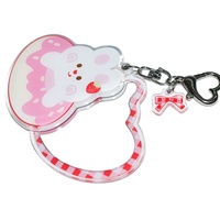 Porte-clés miroir de maquillage en acrylique personnalisé, motif dessin animé mignon, en plastique, pour filles