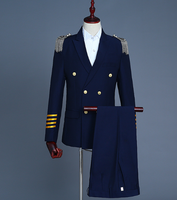 Costume de marin bleu marine pour homme, veste de costume, veste de fanfare à franges, uniforme pour adulte, veste + pantalon