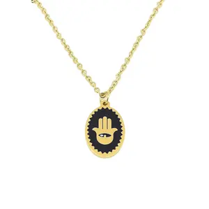 2023 Mode Emas Disepuh Stainless Steel Kalung Tangan Enamel Hamsa Liontin Perhiasan Grosir Moq Hanya 12Pcs